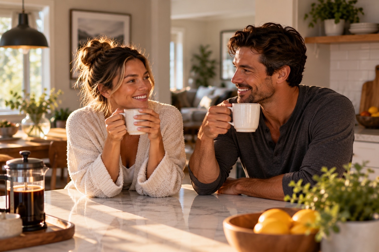 Two people having coffee together in the morning